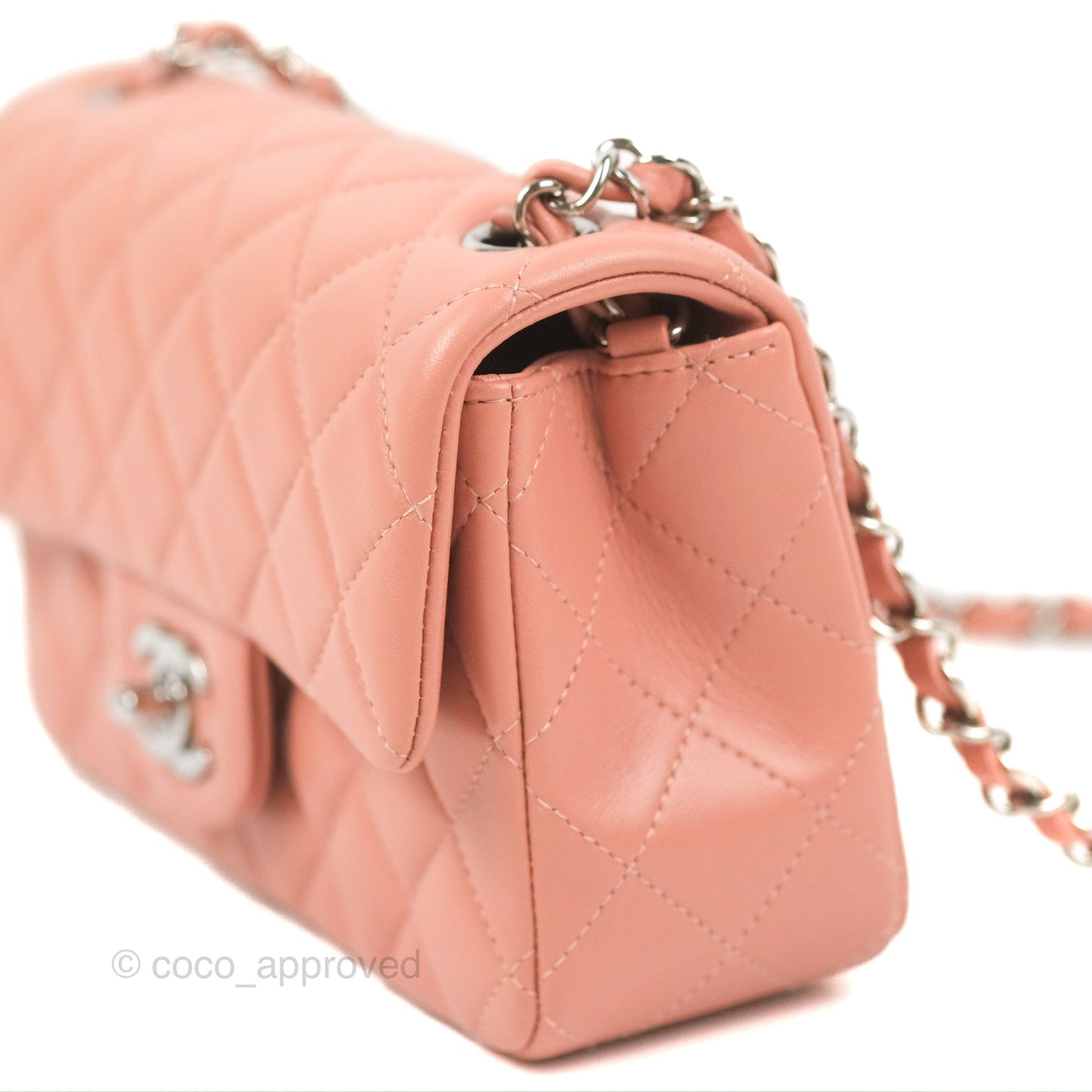 Chanel Quilted Mini Rectangular Flap Salmon Pink Lambskin Silver Hardware 21B