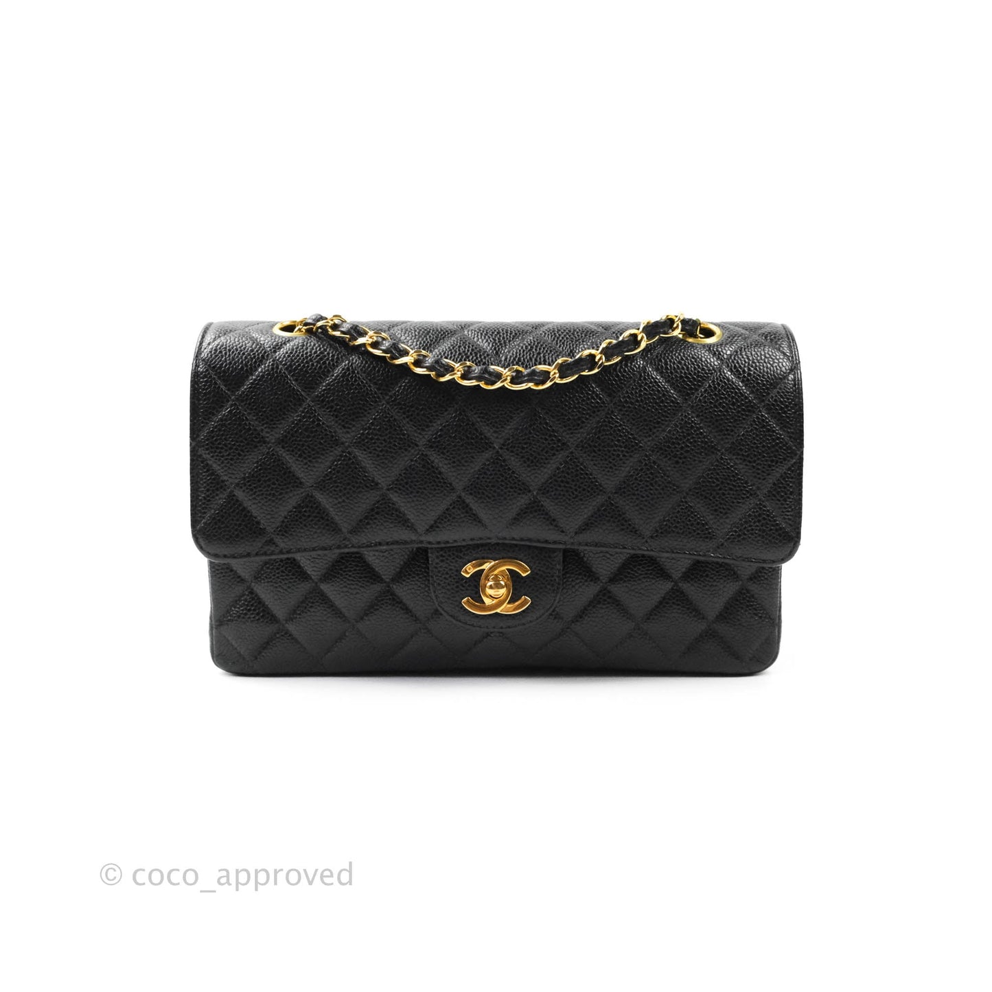 Chanel Vintage Quilted M/L Medium Double Flap Black Caviar 24K Gold Hardware