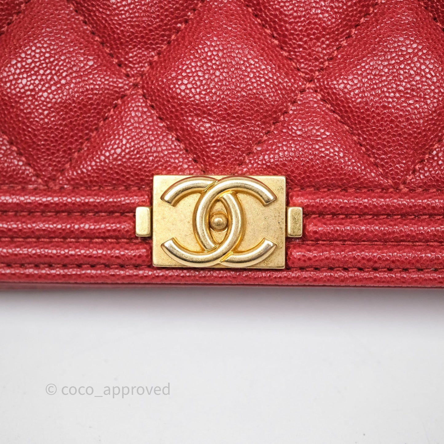 Chanel Boy Wallet on Chain WOC Red Caviar Aged Gold Hardware