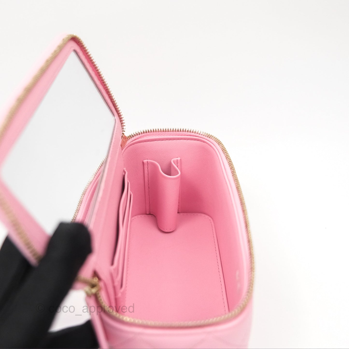 Chanel Vanity Rectangular with Top Handle Pink Lambskin Aged Gold Hardware