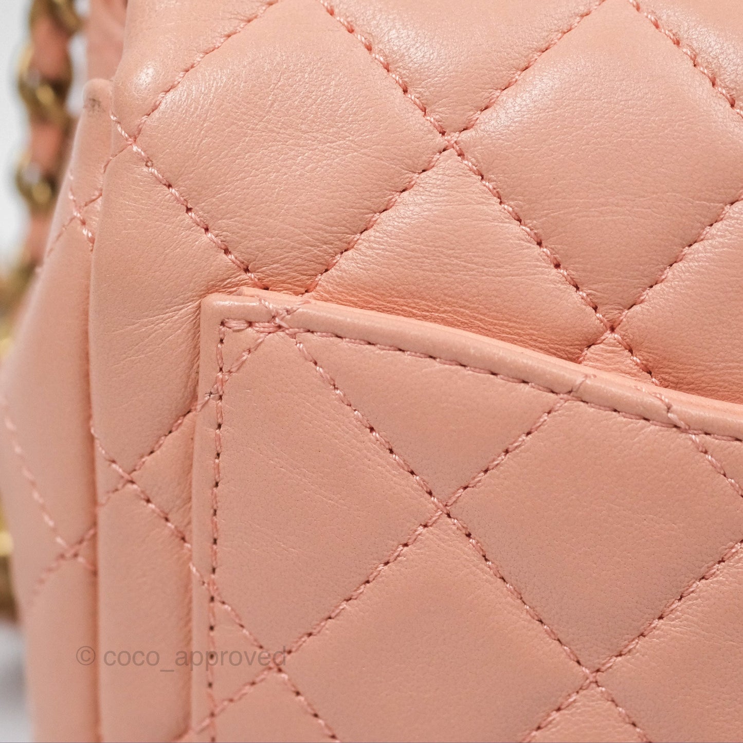 Chanel Pearl Crush Mini Square Quilted Peach Beige Lambskin Aged Gold Hardware