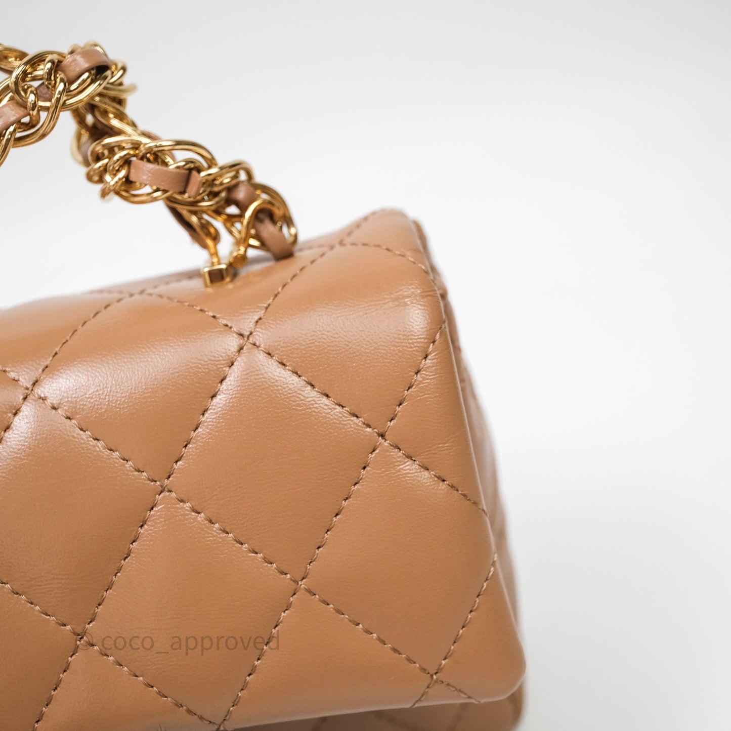 Chanel Top Handle Flap Bag Beige Lambskin Gold Hardware