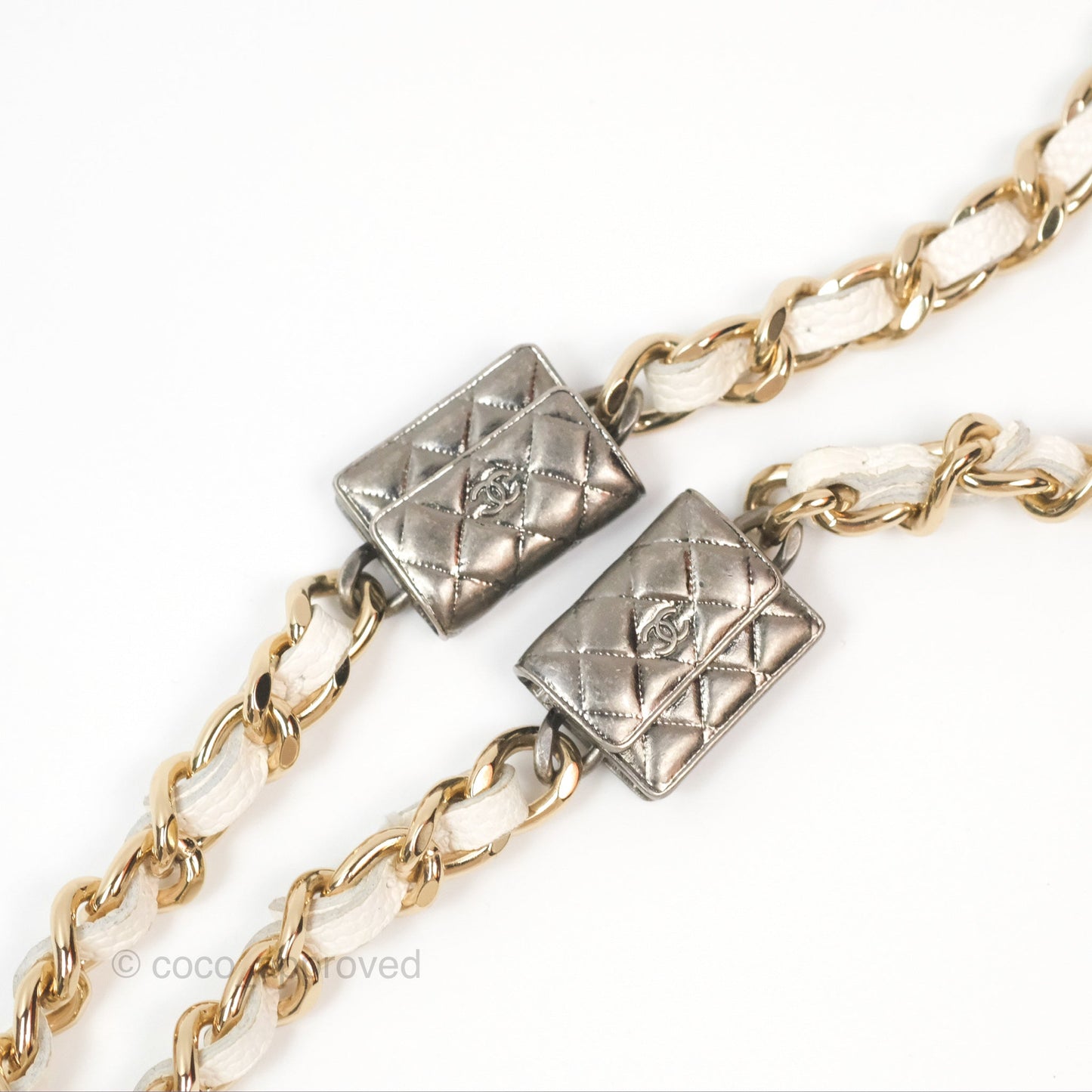 Chanel Quilted Wallet On Chain WOC With Charms White Caviar Gold Hardware