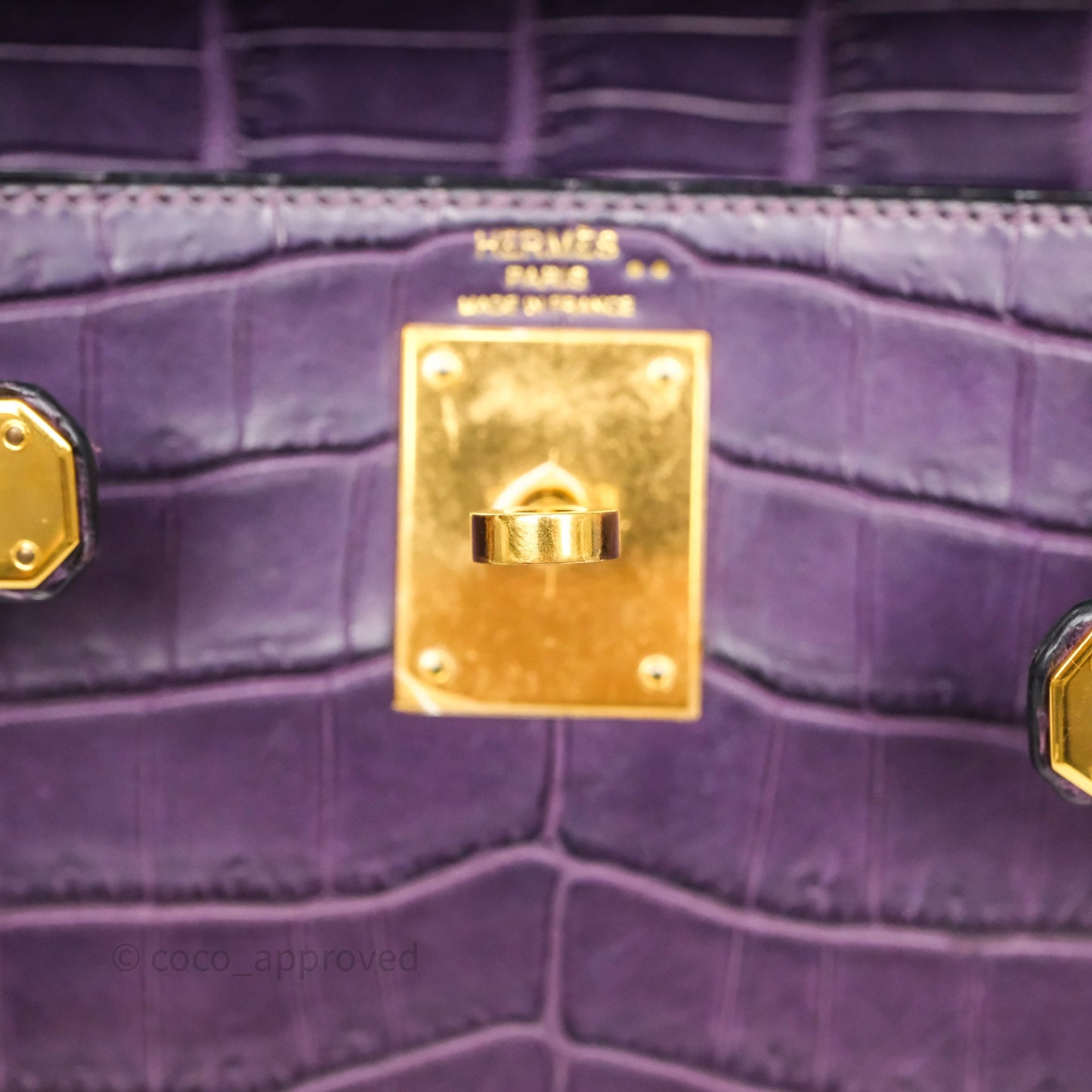 Hermès Kelly 28 Purple Crocodile Gold Hardware