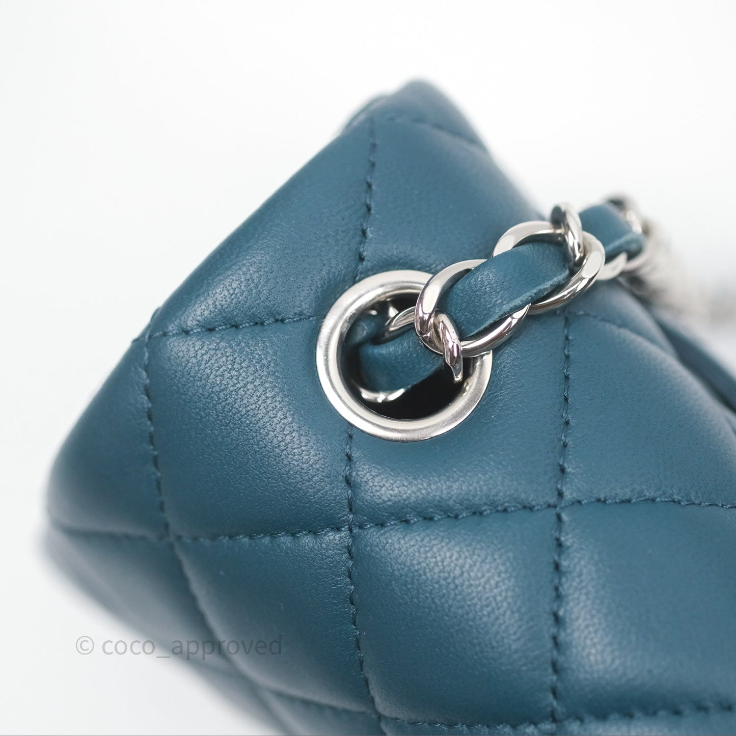 Chanel Quilted Mini Rectangular Flap Teal Green Lambskin Silver Hardware