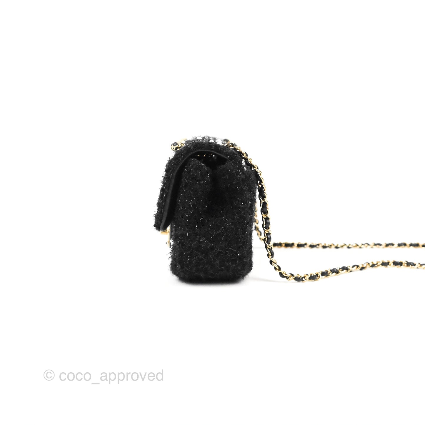 Chanel Black Faux Pearl Embellished Tweed Mini Cosmos Flap Bag