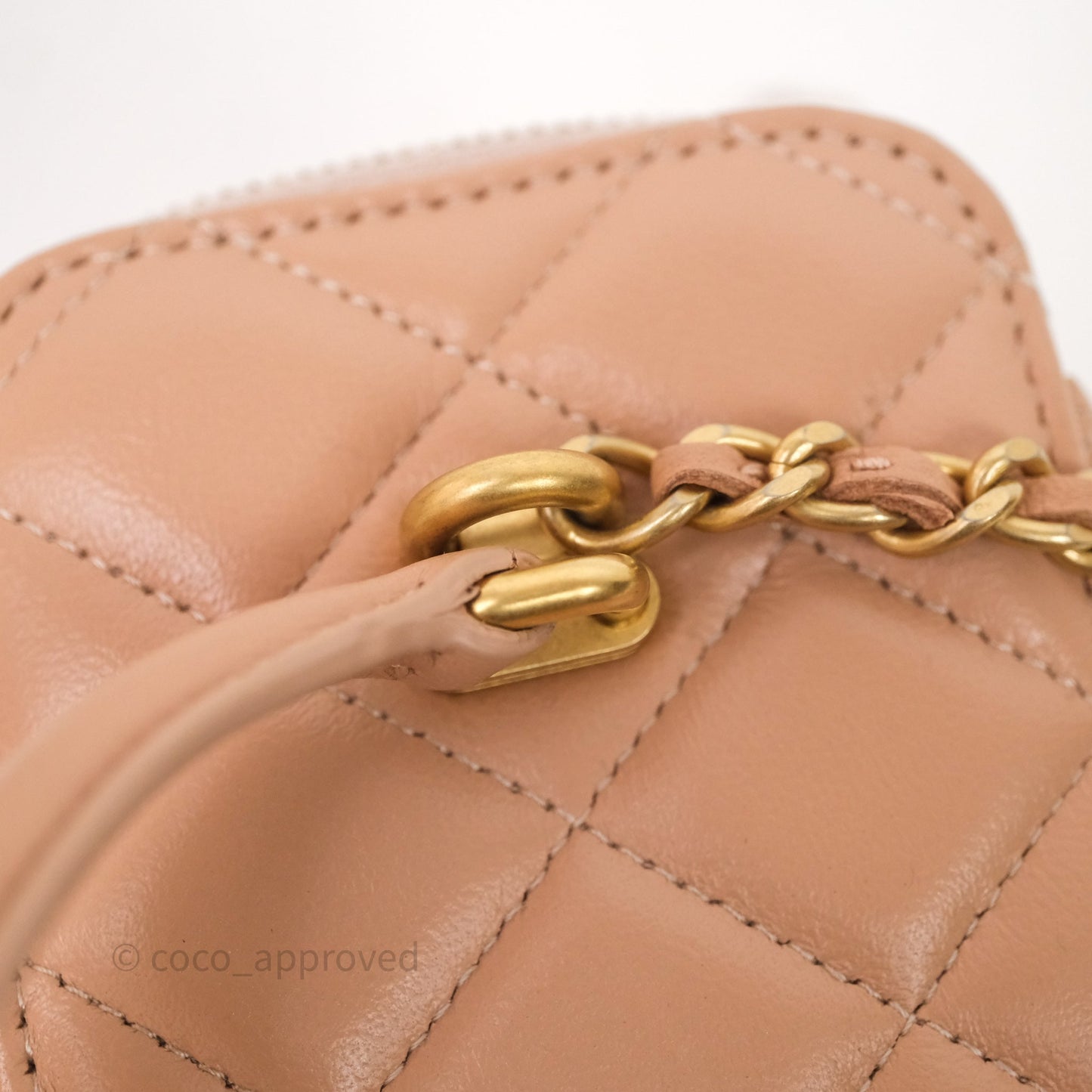 Chanel Vanity Rectangular Top Handle Beige Lambskin Aged Gold Hardware