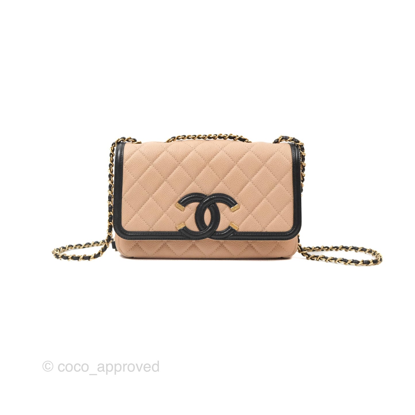 Chanel Quilted Small CC Filigree Flap Beige Black Caviar