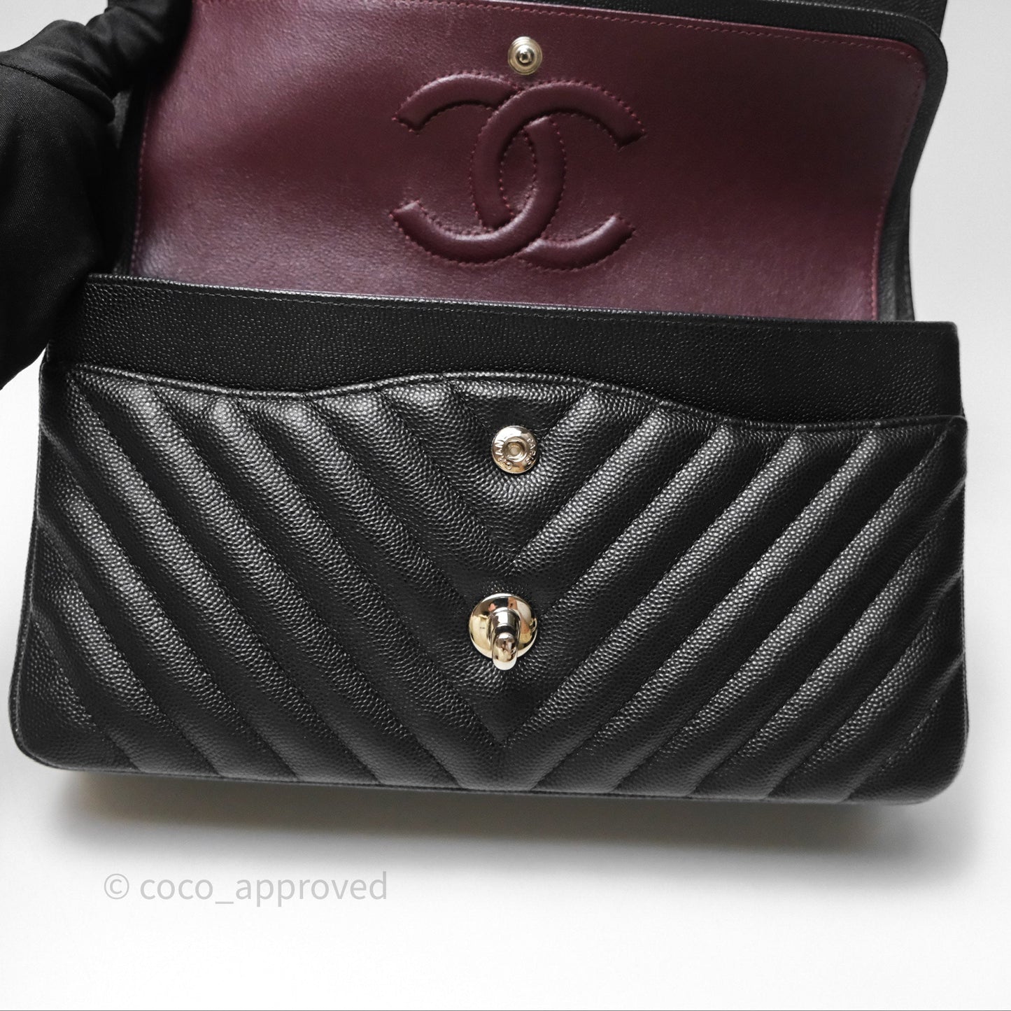 Chanel Classic M/L Medium Flap Chevron Black Caviar Silver Hardware