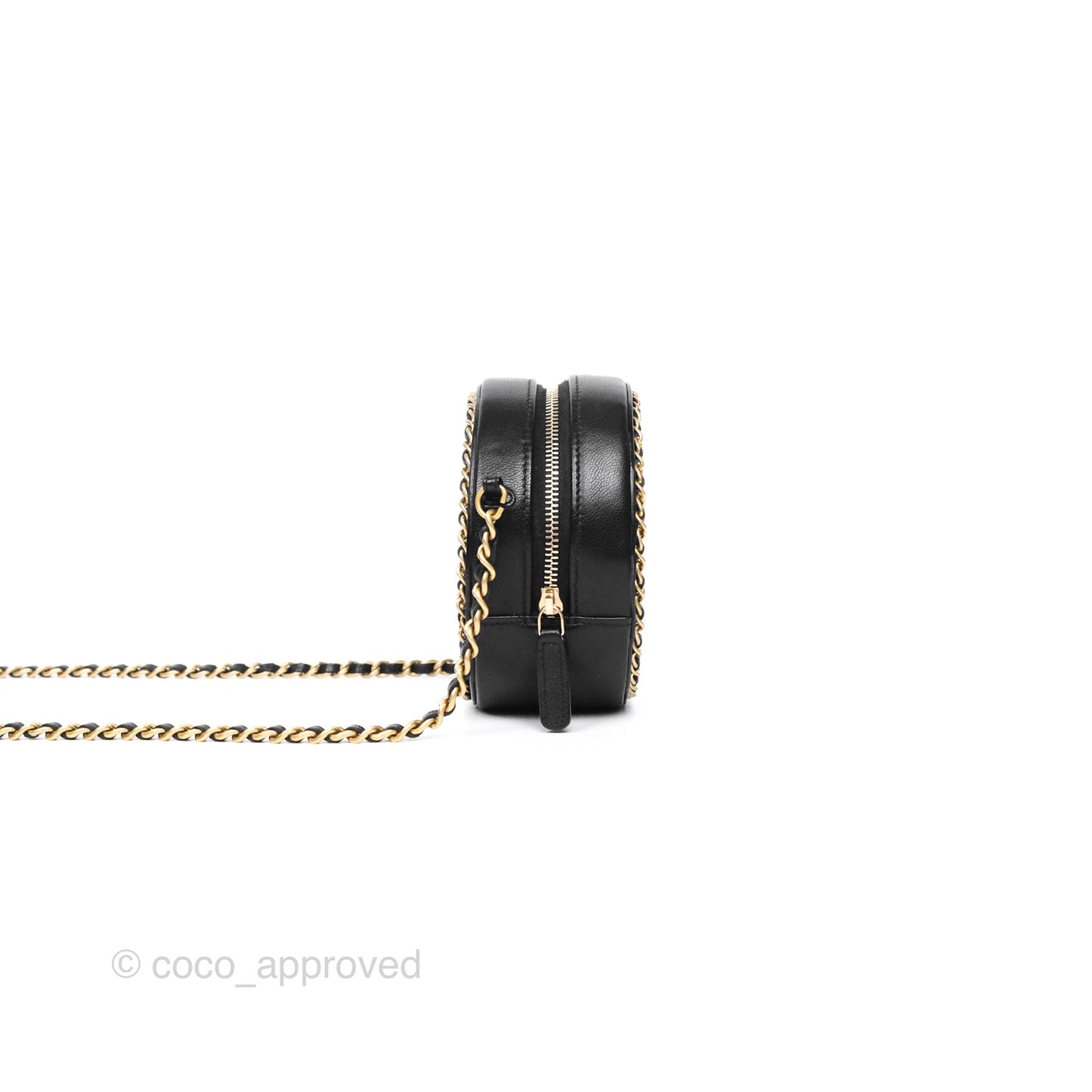 Chanel Chained Round Filigree Clutch With Chain Black Lambskin Gold Hardware