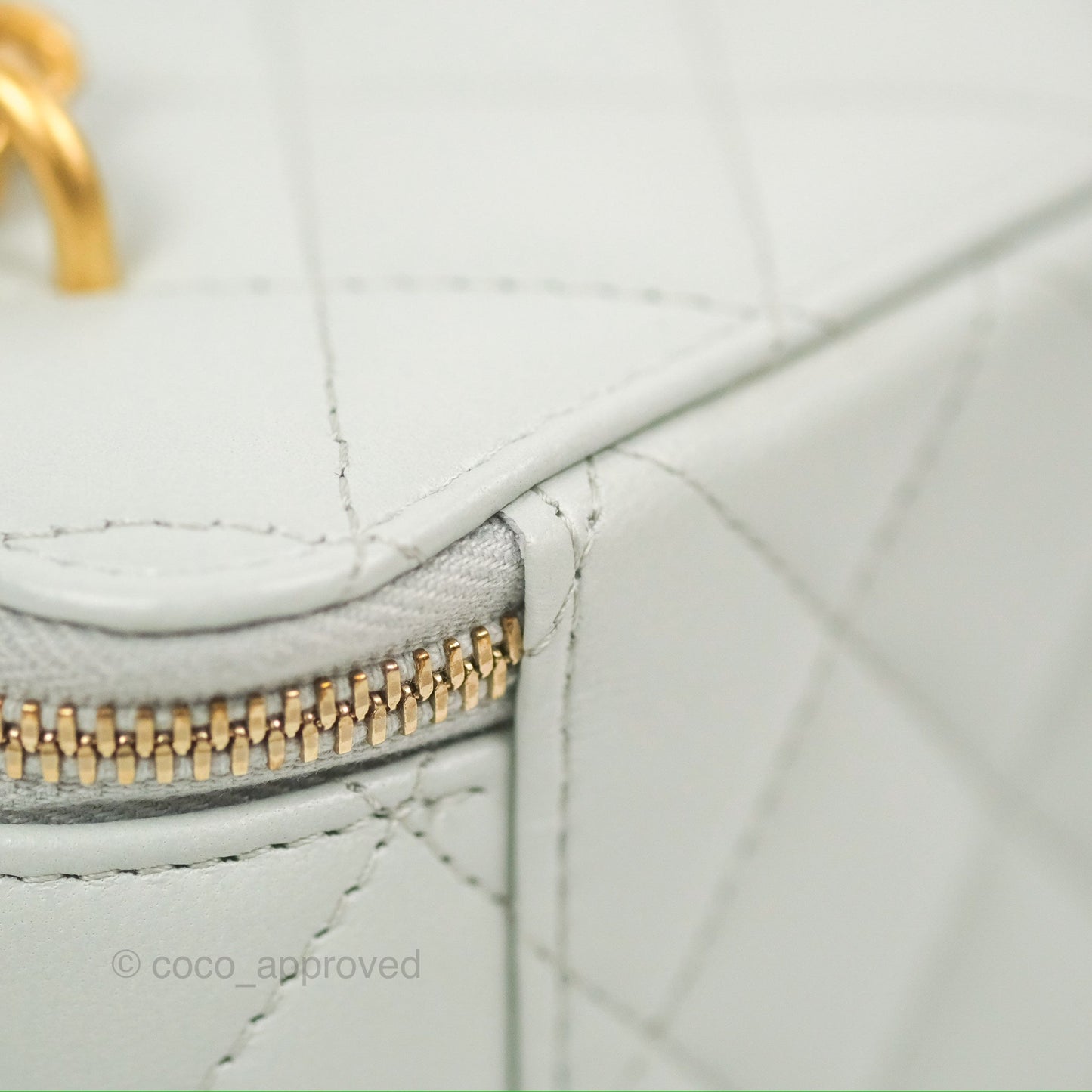 Chanel Quilted Vanity Rectangular with Camellia Adjustable Chain Light Blue Lambskin 23S
