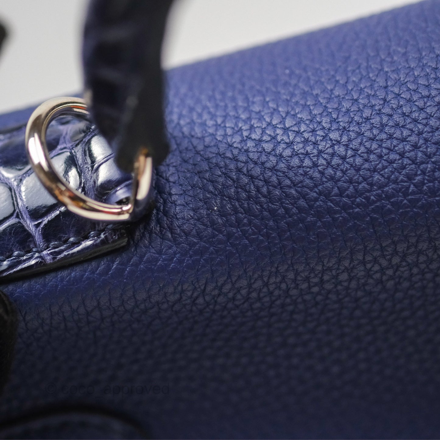 Hermès Kelly 32 Retourne Touch Bleu Encre Croc TM Palladium Hardware