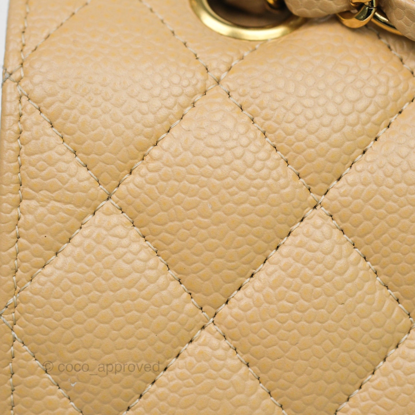 Chanel M/L Medium Classic Flap Quilted Beige Caviar Gold Hardware