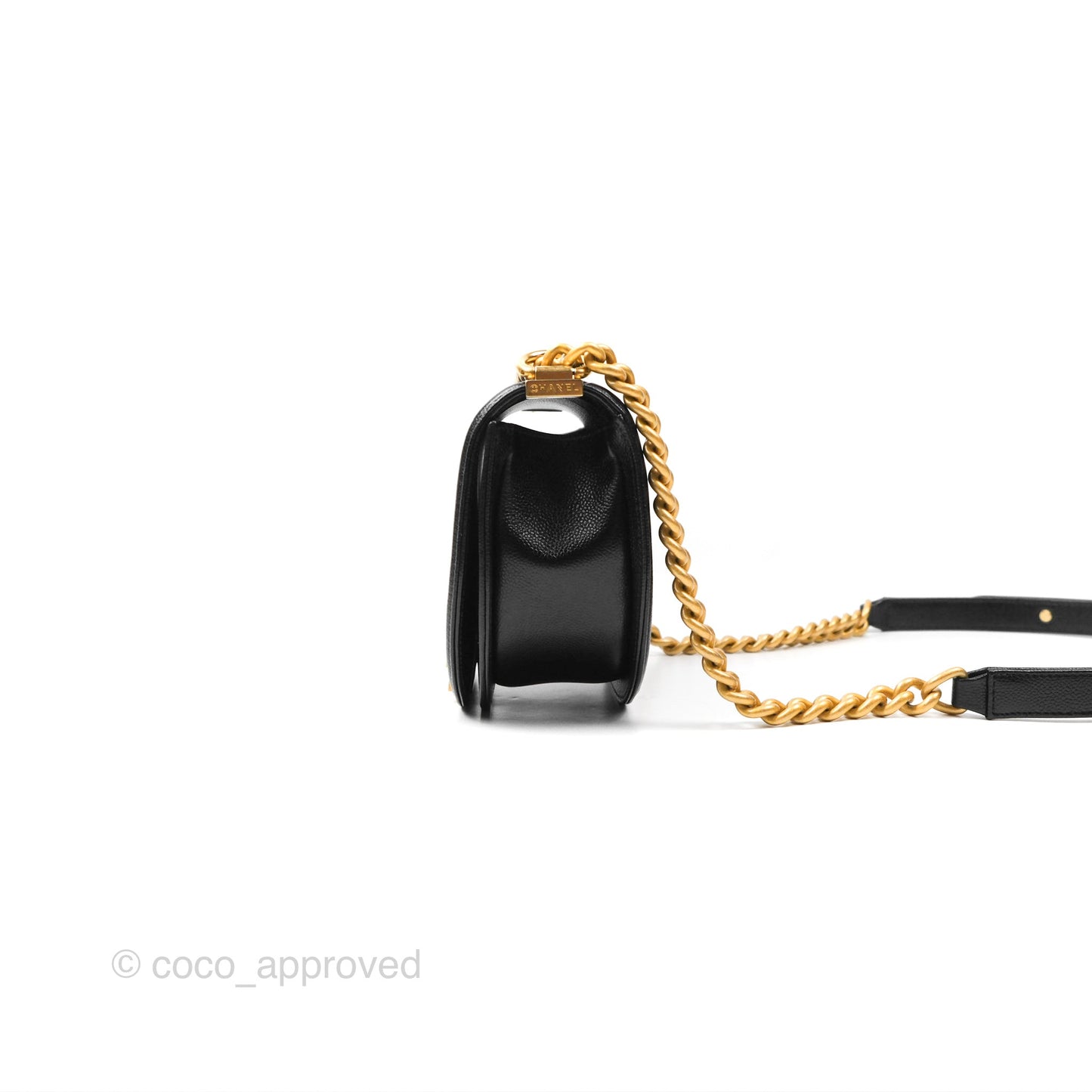 Chanel Boy Messenger Bag Black Caviar Aged Gold Hardware