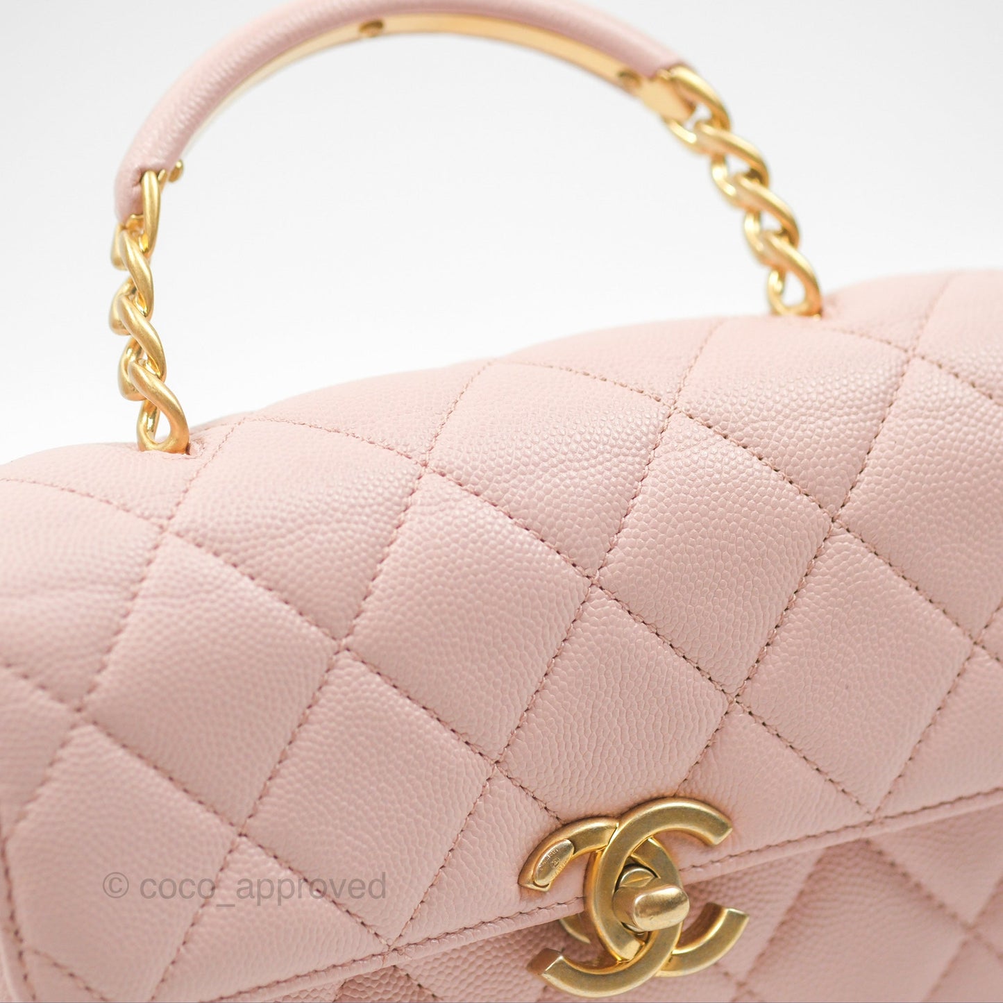 Chanel Carry Me Top Handle Flap Bag Pink Caviar Aged Gold Hardware 23S