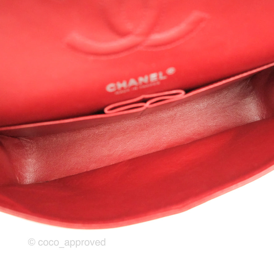 Chanel Classic M/L Medium Double Flap Dark Red Caviar Silver Hardware