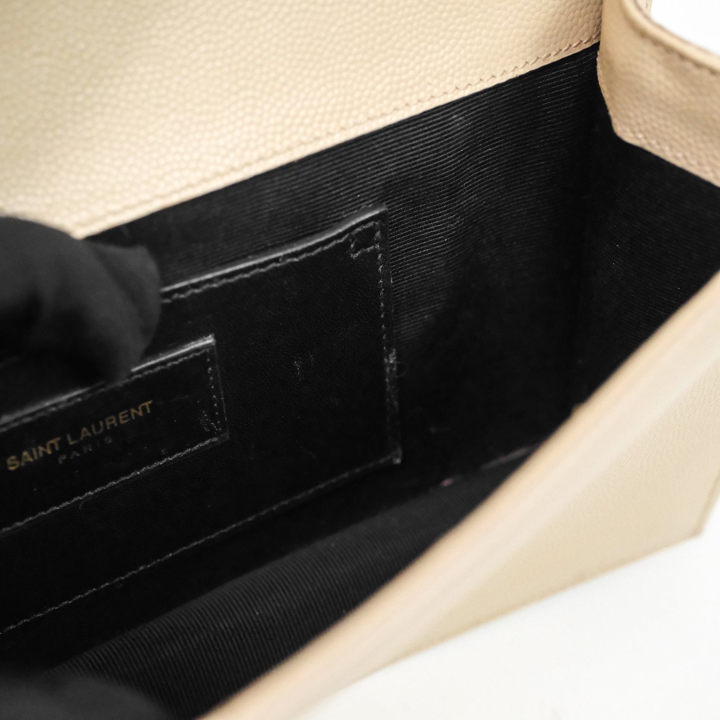 Saint Laurent Kate Clutch Monogram Beige Grain De Poudre Gold Hardware
