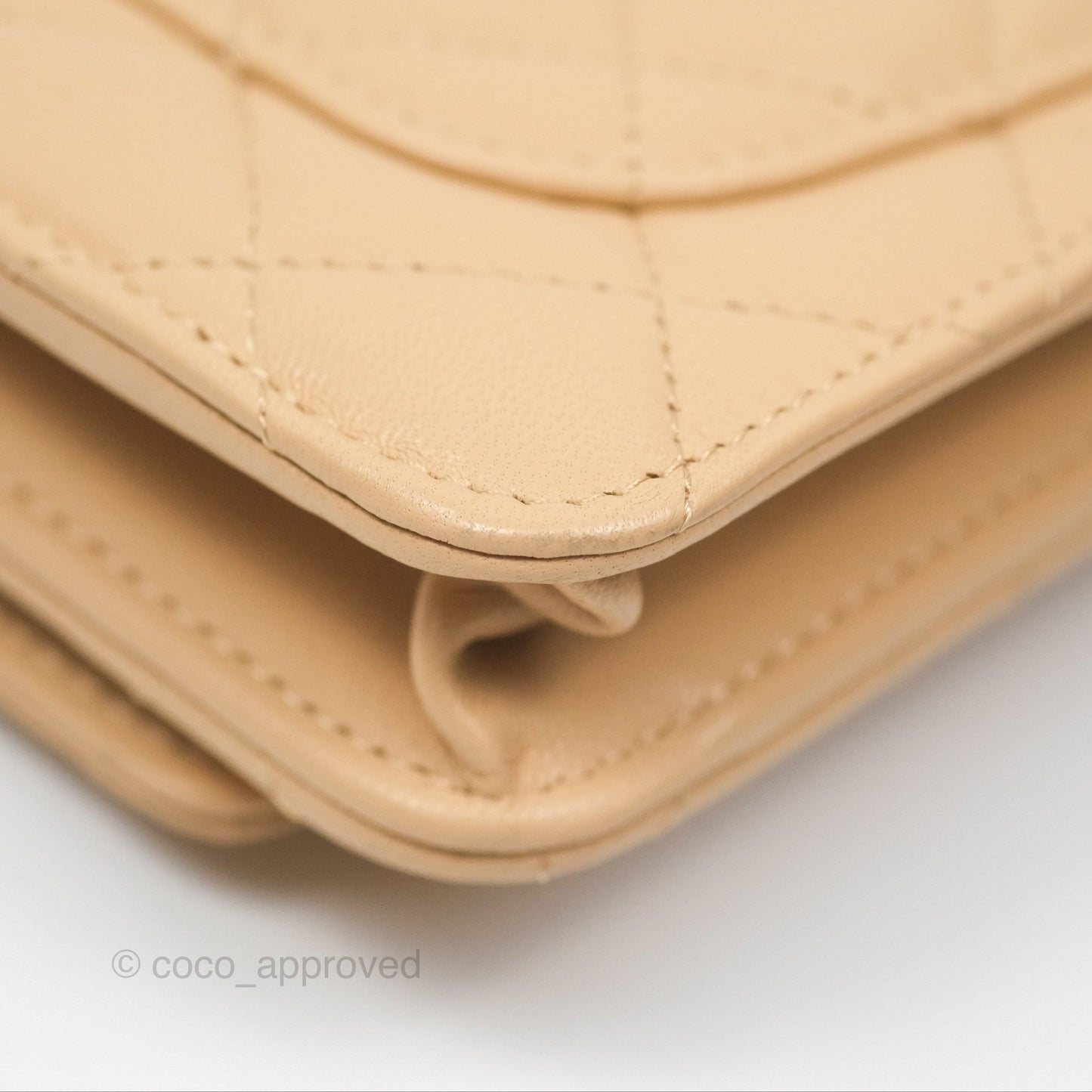Chanel Quilted Pearl Crush Wallet on Chain WOC Beige Lambskin Aged Gold Hardware