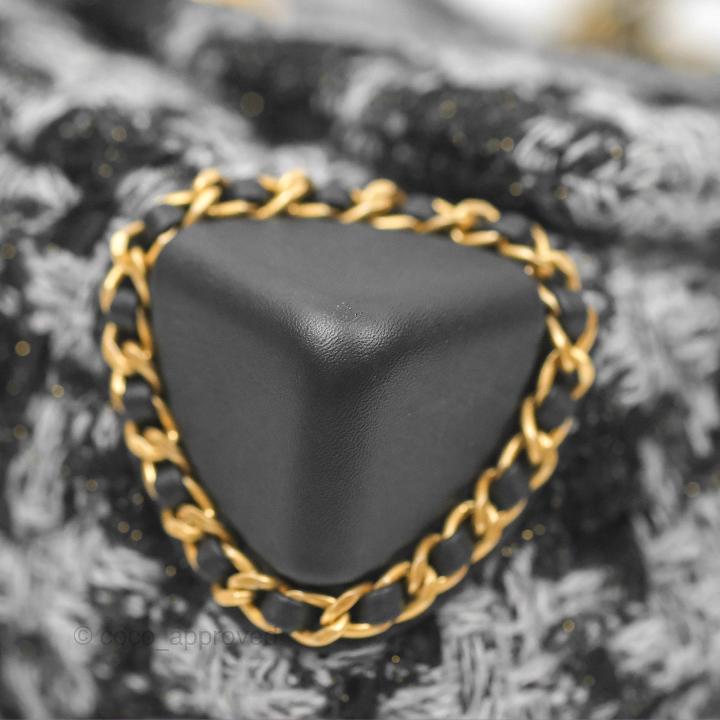 Chanel Mini Flag Bag Black & Grey Tweed Aged Gold Hardware