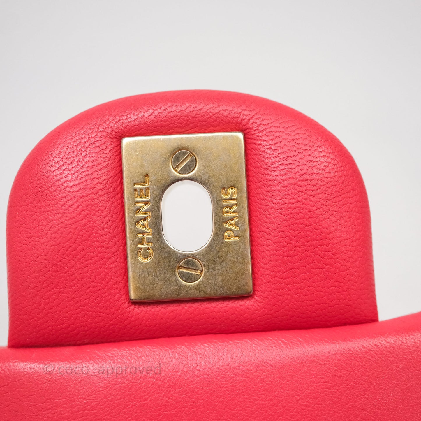 Chanel Mini Square Quilted Red Lambskin Aged Gold Hardware