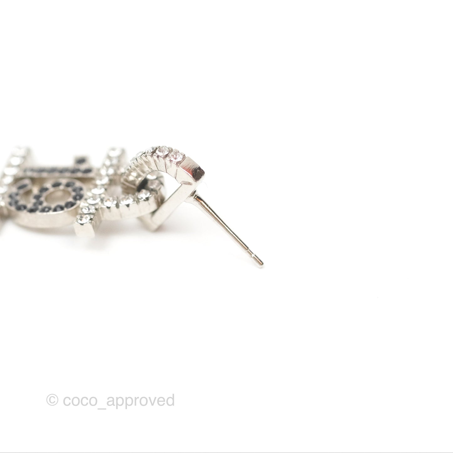Chanel Crystal 19 CC Lock Earrings Silver Tone 22A