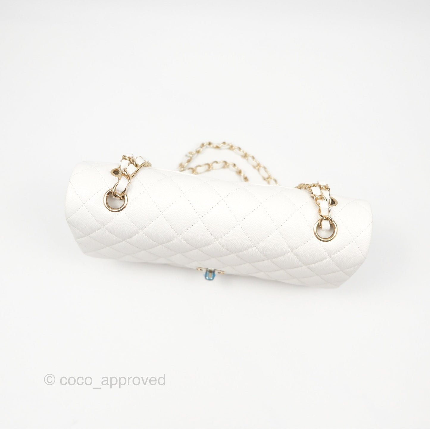 Chanel Classic M/L Medium Flap Quilted White Caviar Gold Hardware
