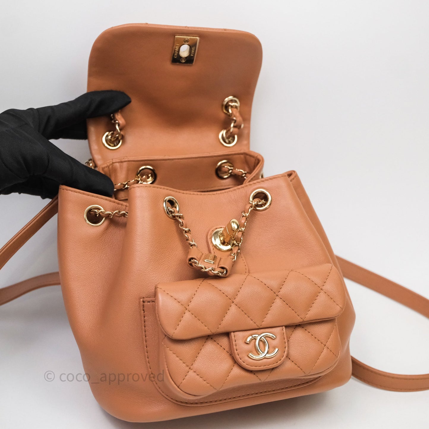 Chanel Small Duma Drawstring Backpack Camel Calfskin