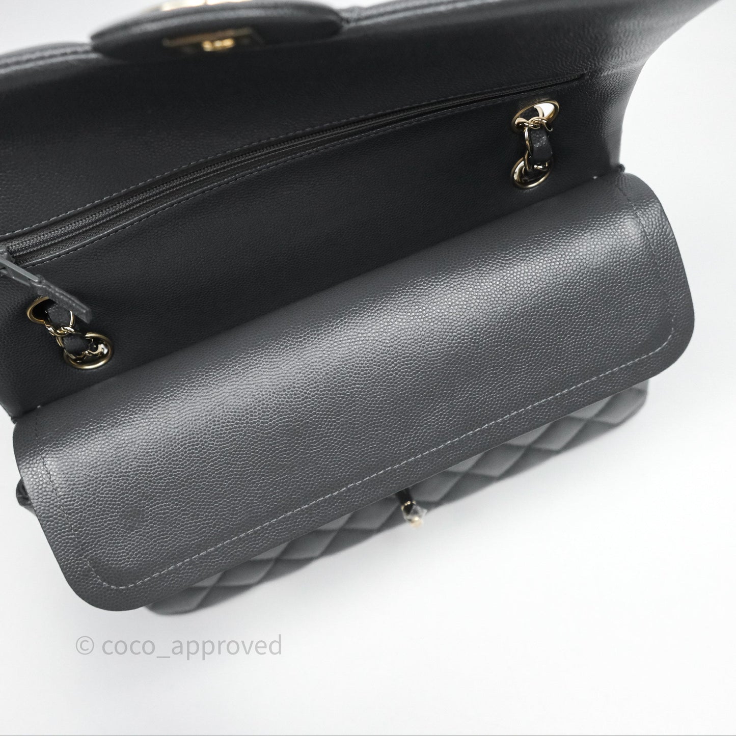 Chanel Classic M/L Medium Flap Quilted Dark Grey Caviar Gold Hardware