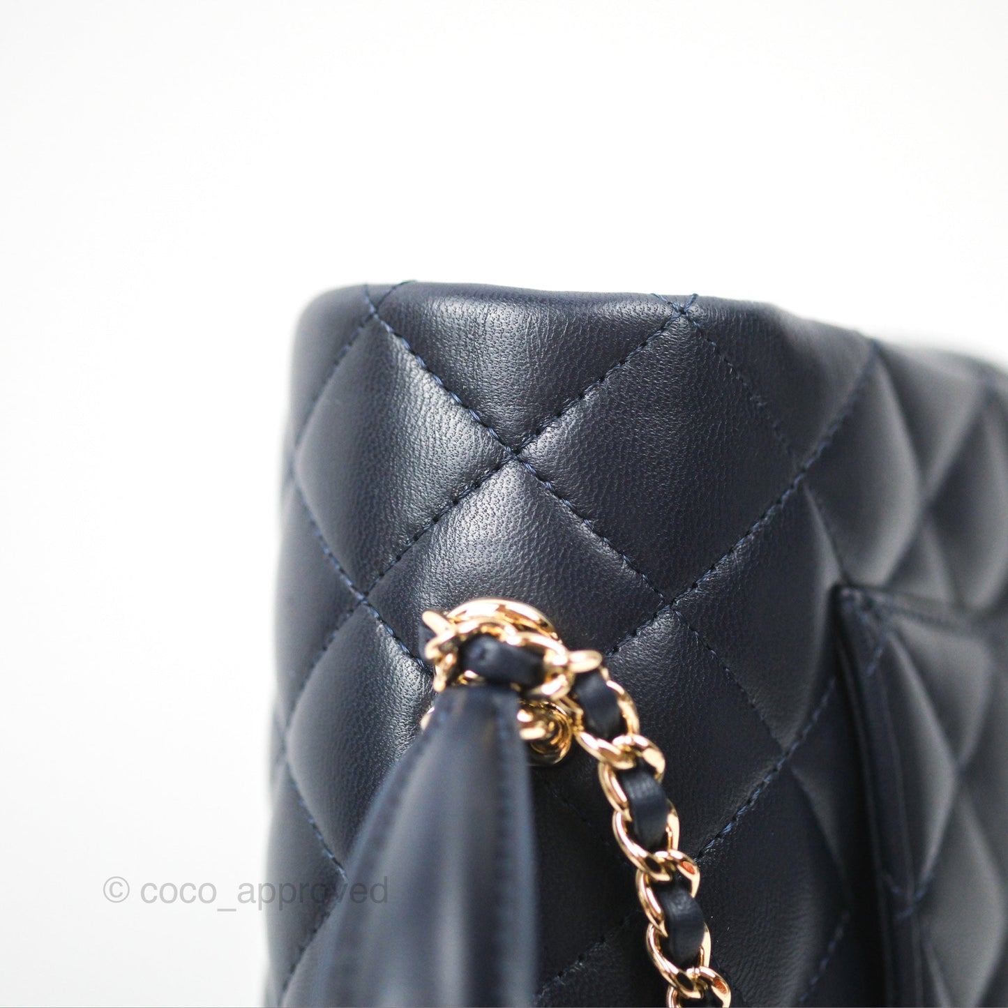 Chanel Top Handle Mini Rectangular Flap Bag Navy Lambskin Gold Hardware