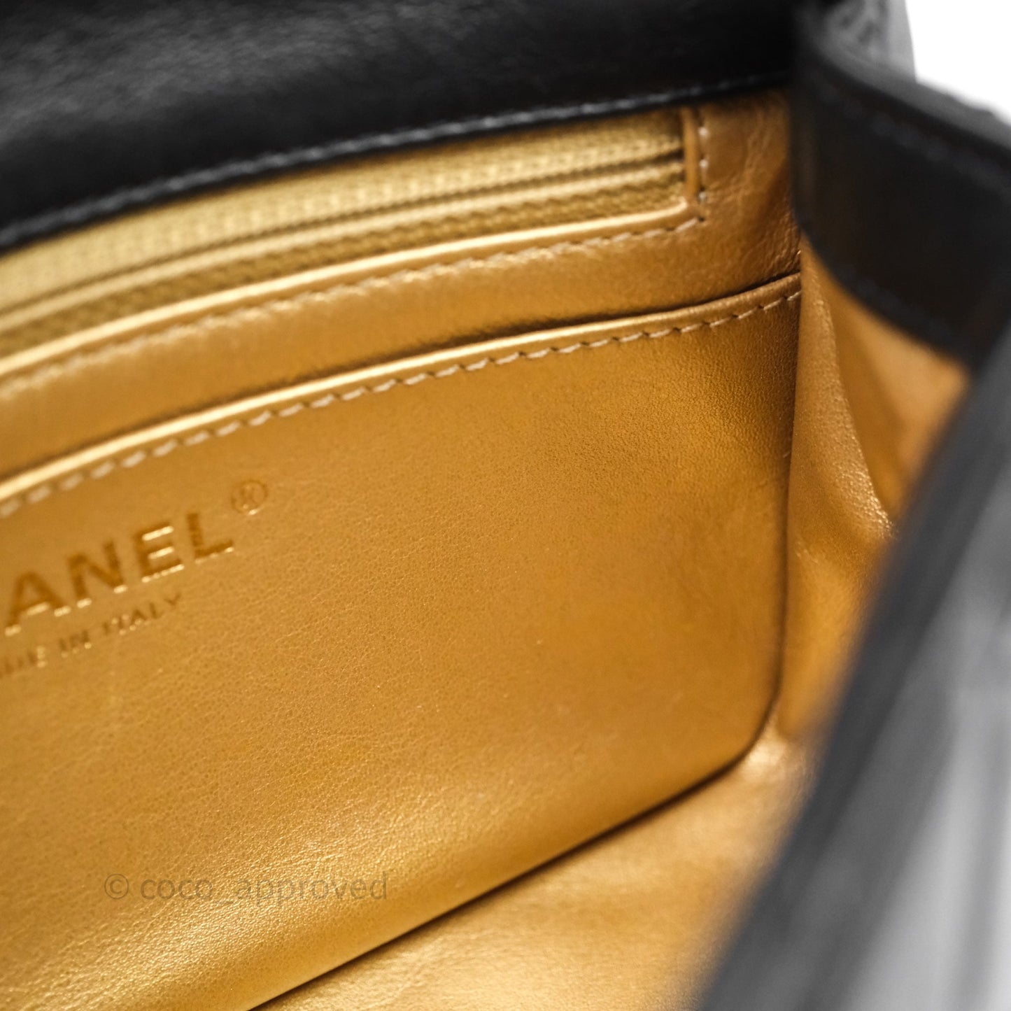 Chanel Pearl Crush Mini Square Quilted Black Lambskin Aged Gold Hardware