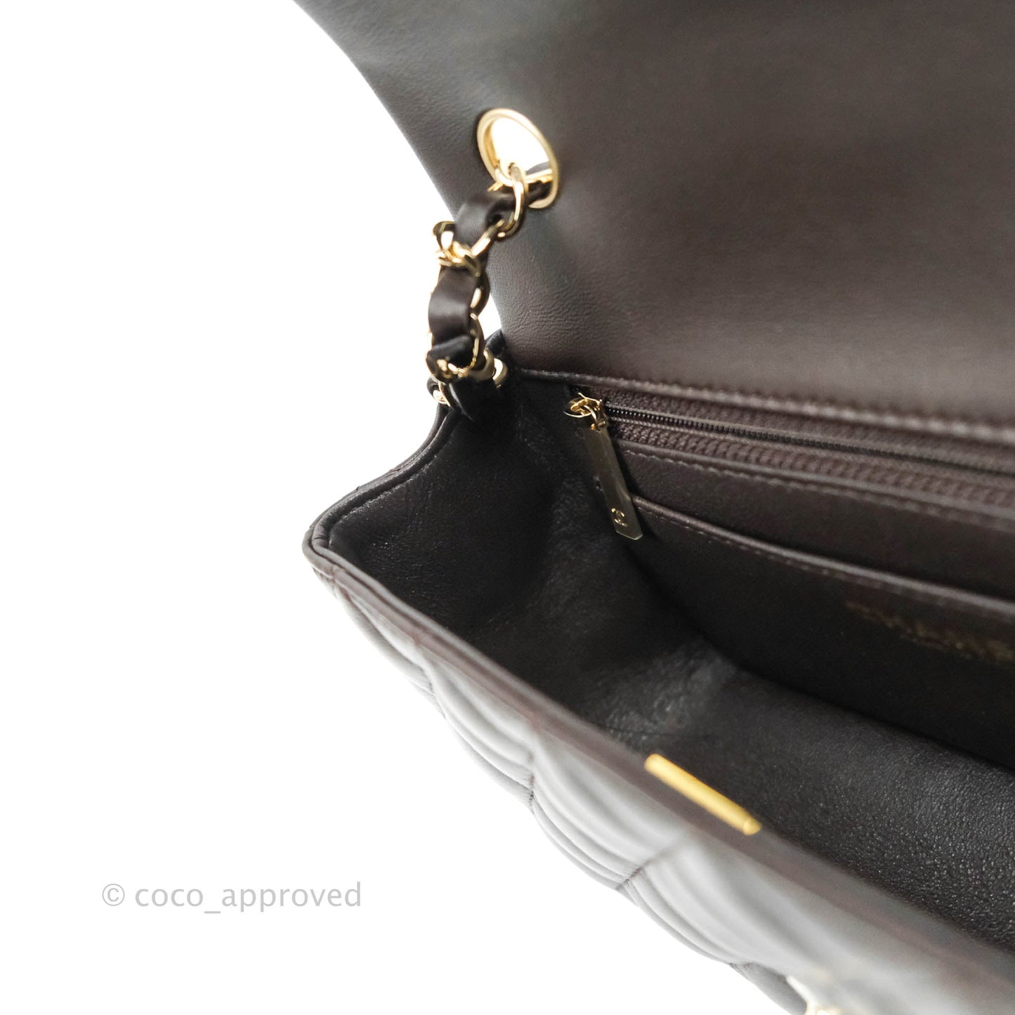 Chanel Quilted Mini Rectangular Lambskin Chocolate Brown Gold Hardware