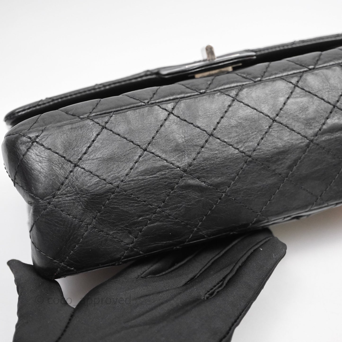 Chanel Reissue 225 Quilted Black Crumple Calfskin Ruthenium Hardware
