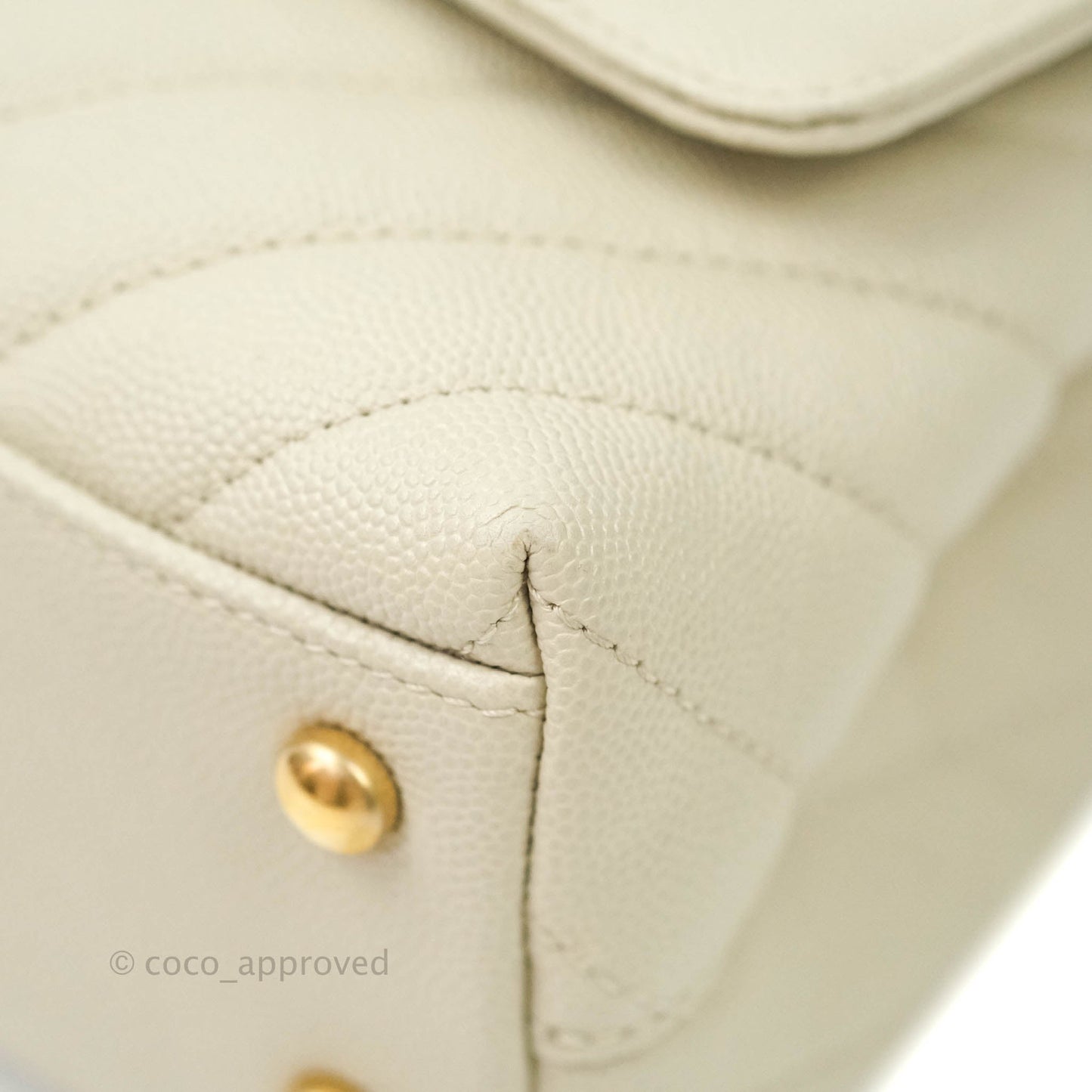 Chanel Mini Coco Handle Chevron Stone White Caviar Aged Gold Hardware