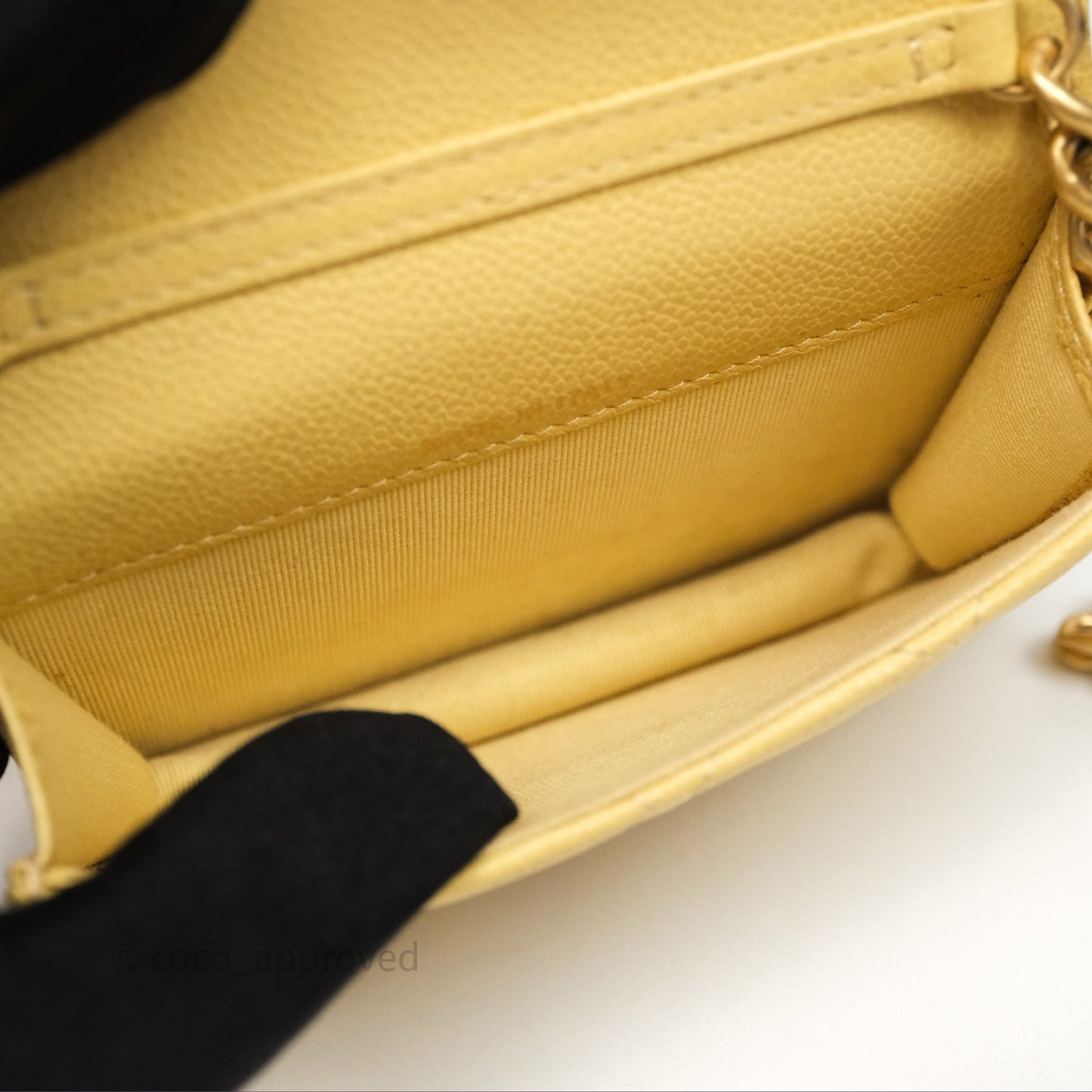 Chanel Mini Clutch With Chain Yellow Caviar Aged Gold Hardware