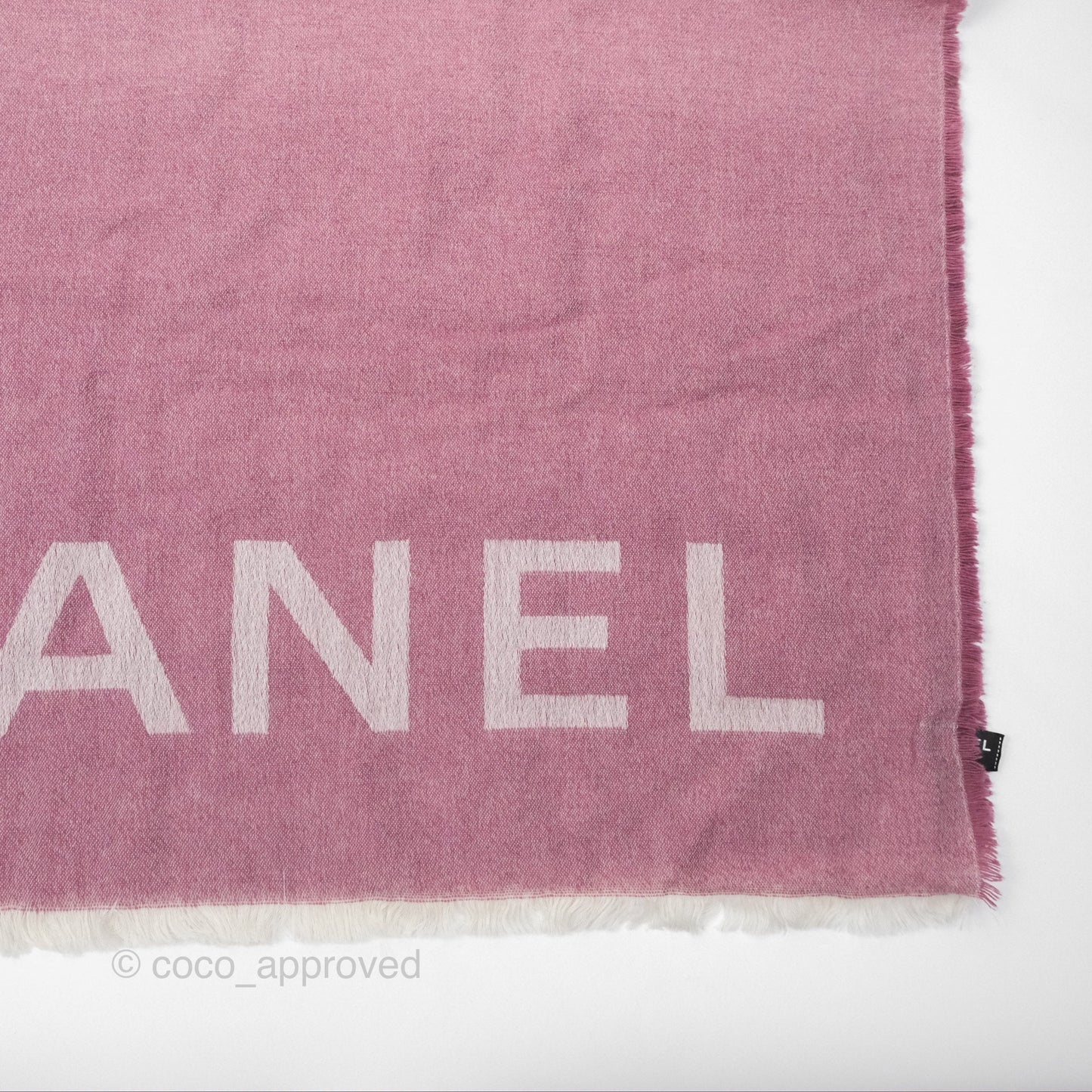 Chanel Logo CC Cashmere Fringe Scarf Pink
