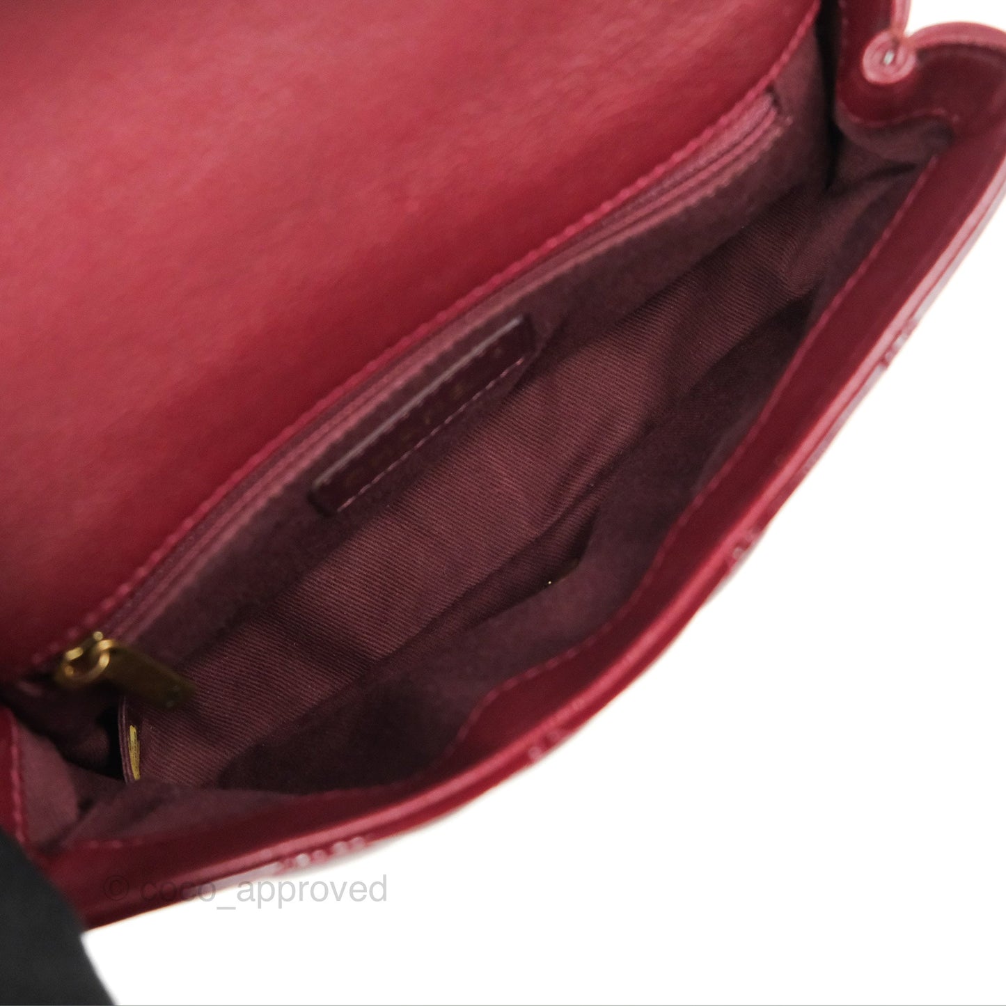 Chanel Quilted CC Eyelet Flap Burgundy Patent Goatskin Antique Gold Hardware