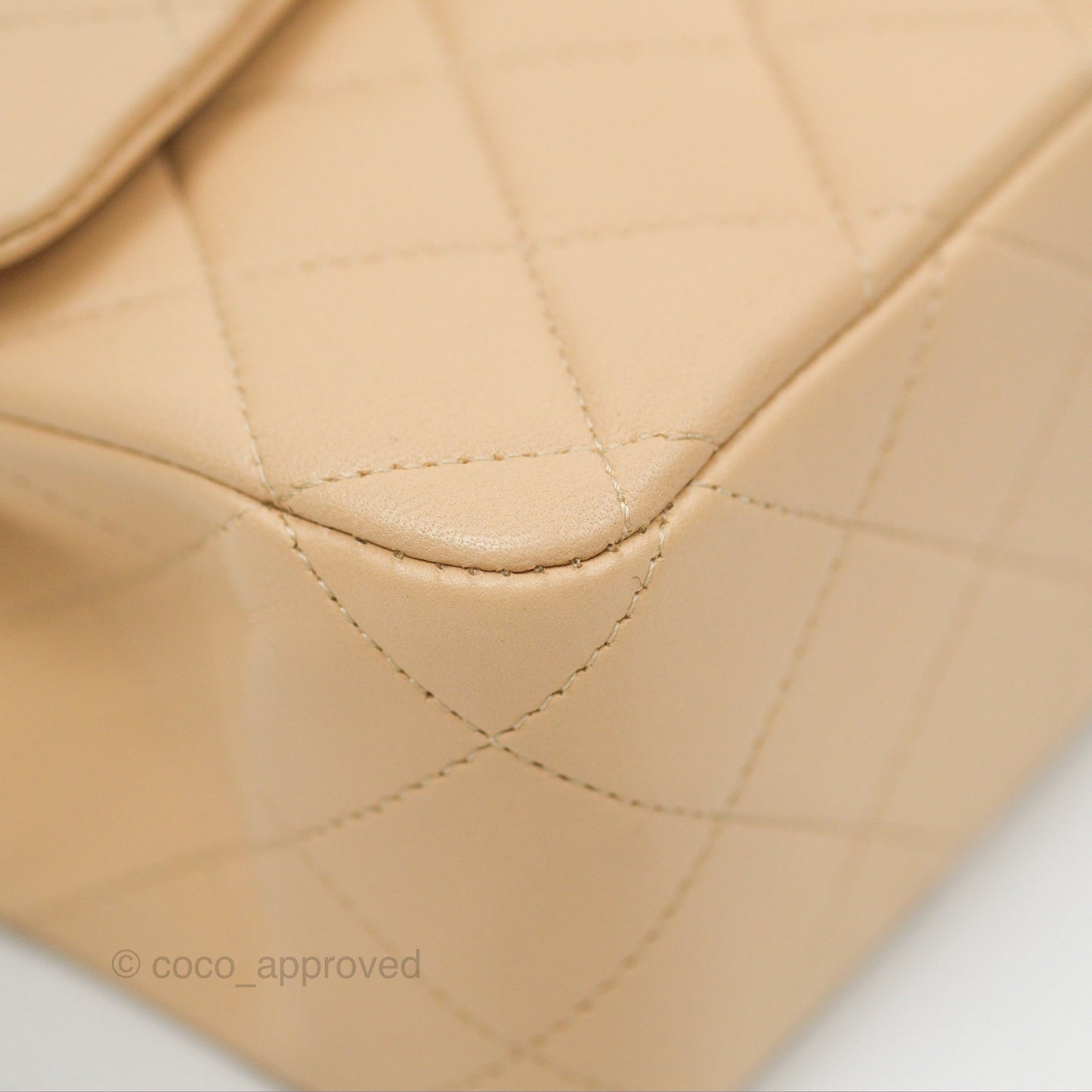Chanel Classic M/L Medium Flap Quilted Beige Lambskin Silver Hardware