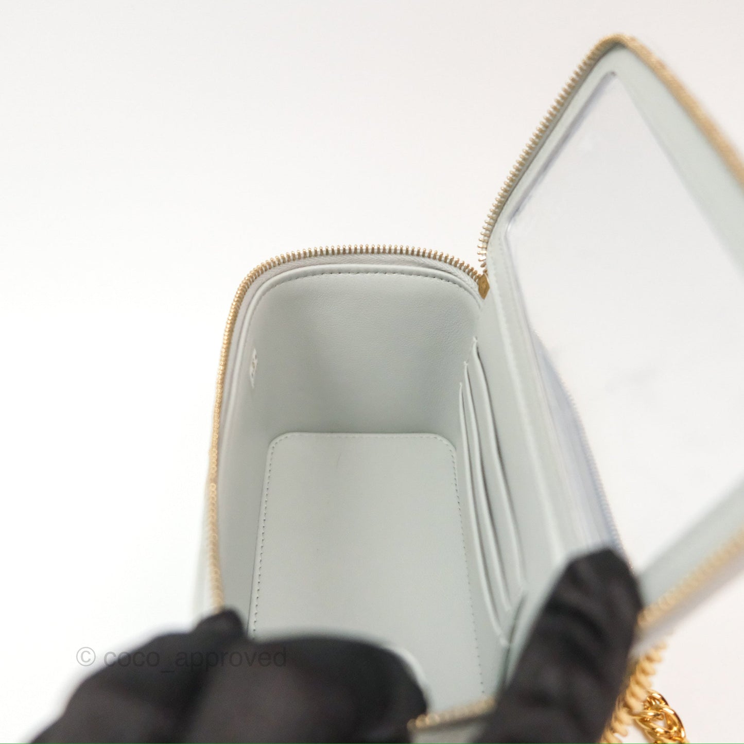 Chanel Quilted Vanity Rectangular with Chain Grey Blue Lambskin Gold Hardware