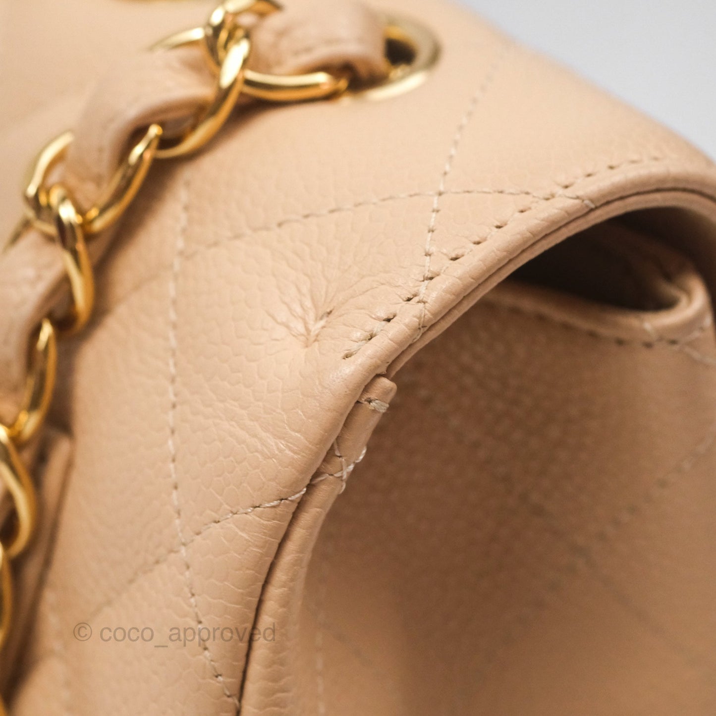 Chanel Jumbo Single Flap Quilted Beige Caviar Gold Hardware