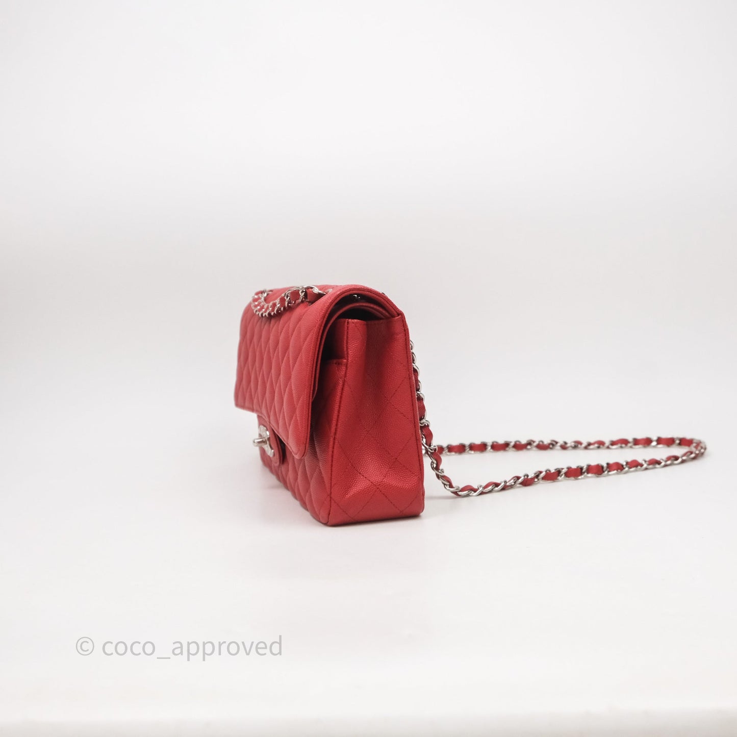 Chanel Classic M/L Medium Flap Quilted Red Caviar Silver Hardware