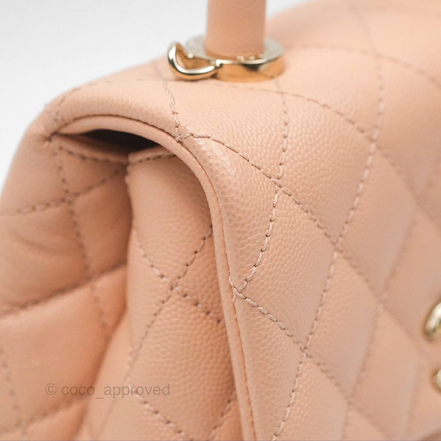 Chanel Quilted Mini Coco Handle Caviar Pink Beige Gold Hardware