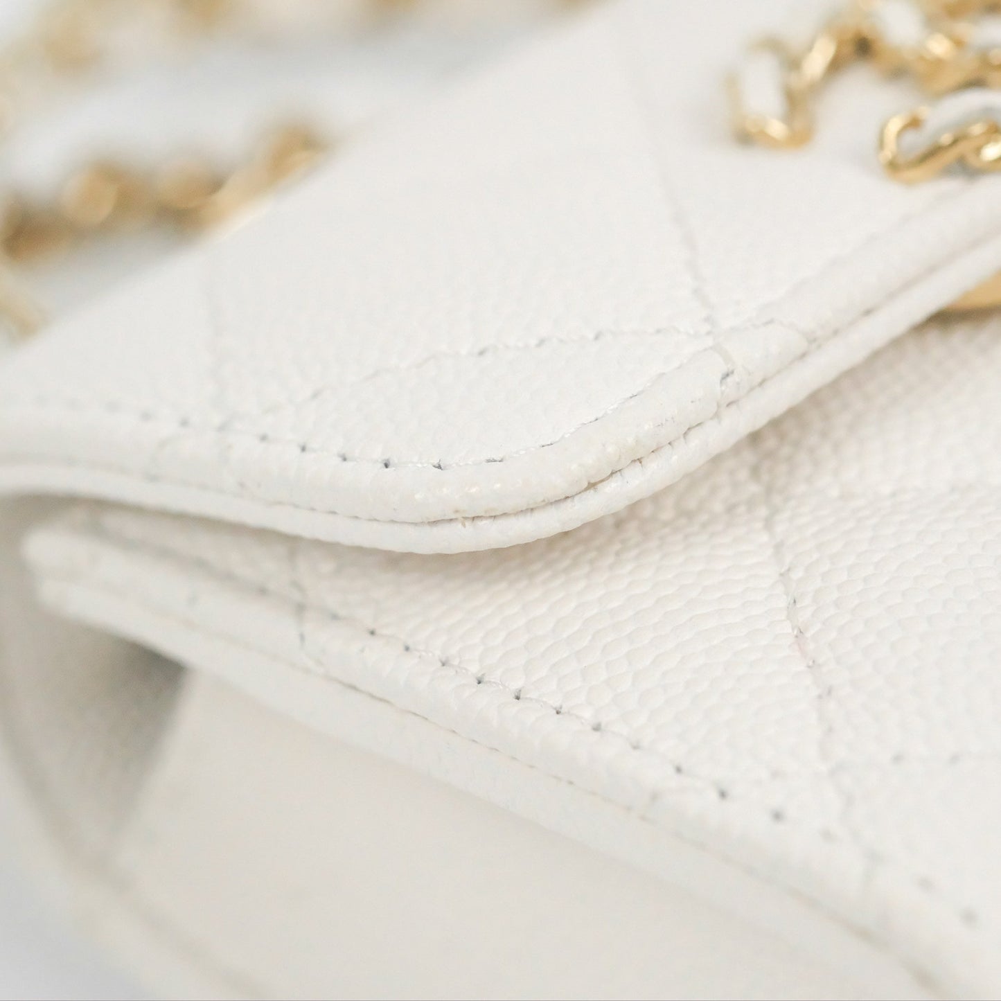 Chanel Mini Top Handle Clutch with Chain White Caviar Light Gold Hardware 23P