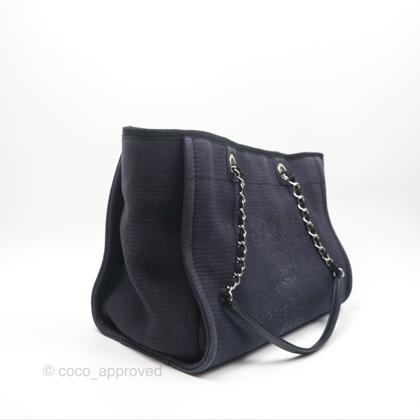Chanel Medium Deauville Navy Canvas Silver Hardware