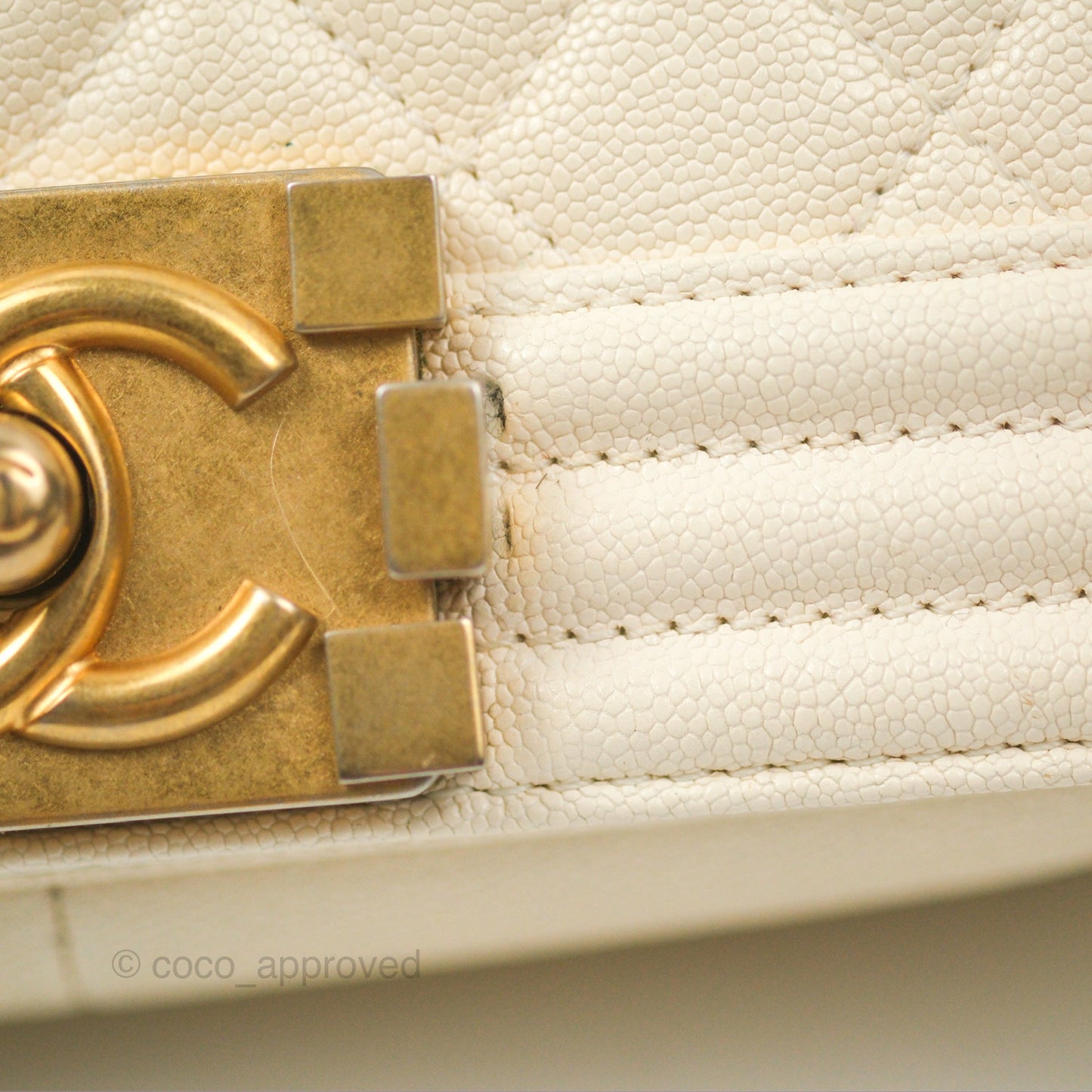 Chanel Medium Boy Quilted Ivory Caviar Aged Gold Hardware
