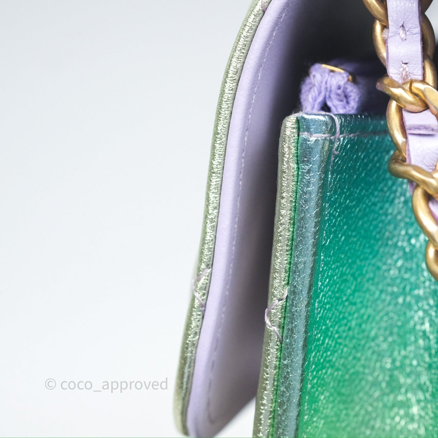 Chanel Quilted Phone Holder with Chain Metallic Rainbow Lambskin Aged Gold Hardware 24C