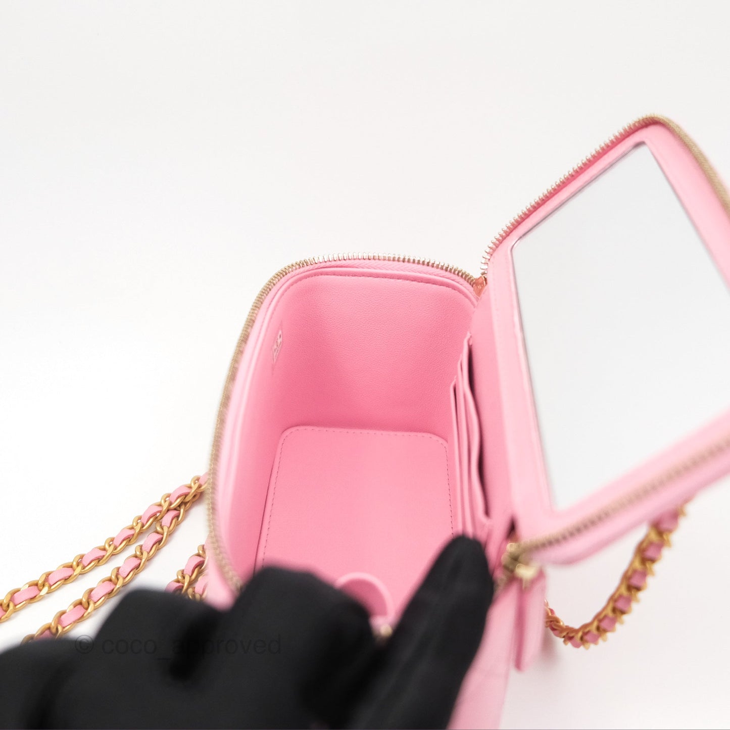 Chanel Vanity Rectangular with Top Handle Pink Lambskin Aged Gold Hardware
