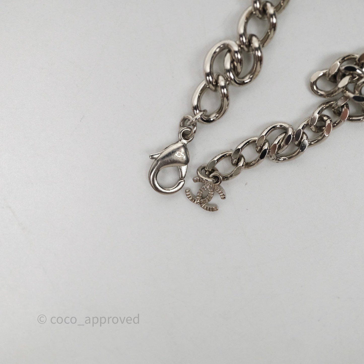 Chanel Crystal Logo Silver Chain Choker 22A