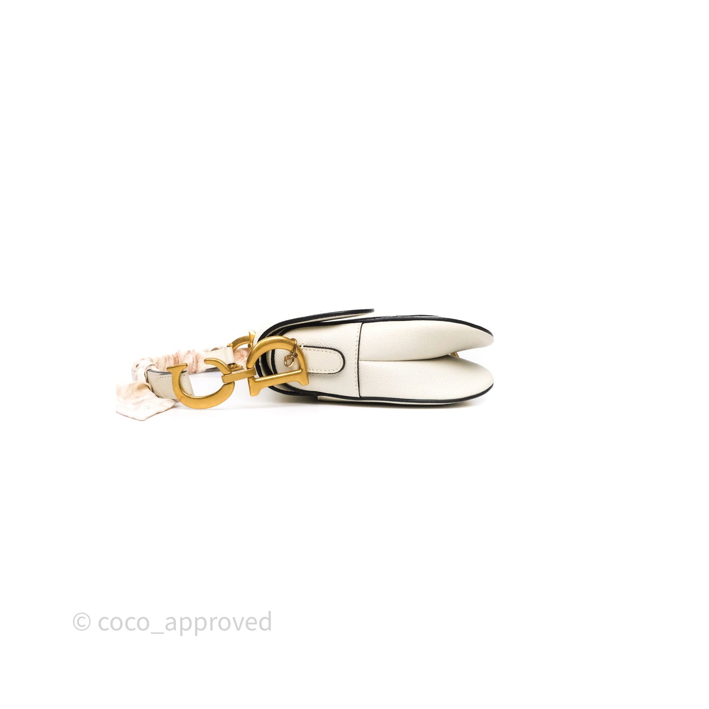 Christian Dior Saddle Bag White Grained Calfskin Gold Hardware
