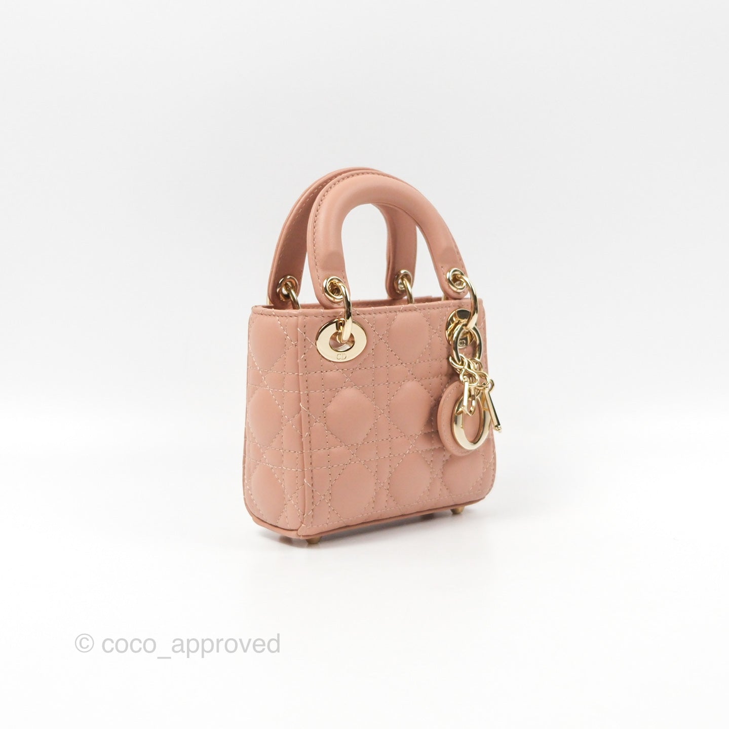 Christian Dior Micro Lady Dior Cannage Rose Des Vents Cannage Lambskin Gold Hardware