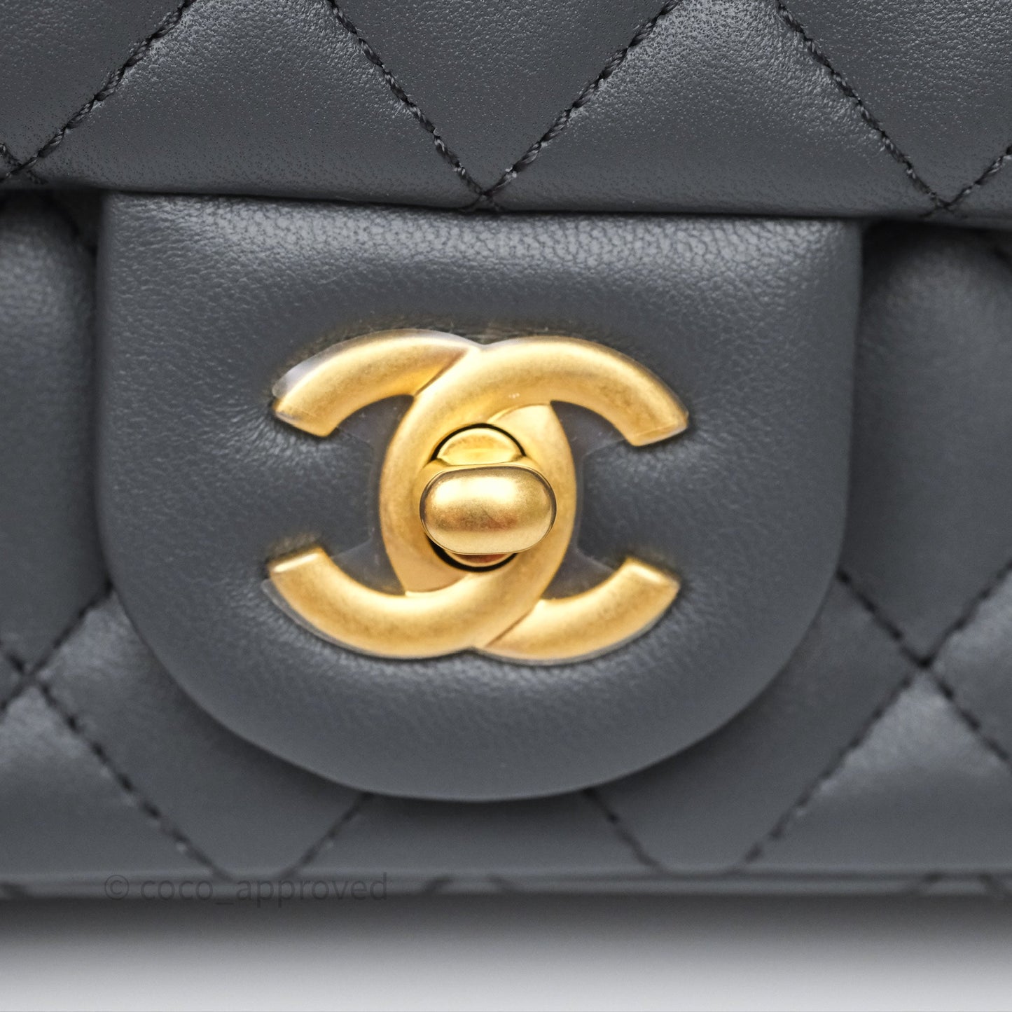 Chanel Pearl Crush Mini Rectangular Quilted Dark Grey Lambskin Aged Gold Hardware